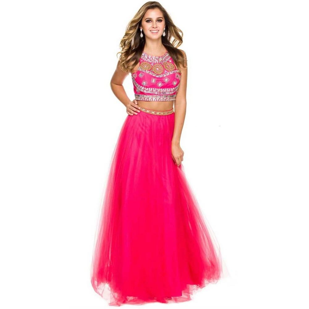 NOX Anabel 8162 Two Piece Jeweled A-line Dress in Fuschia Size M